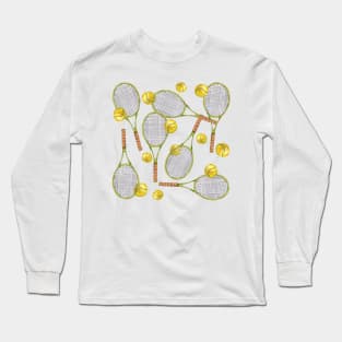 pattern with tennis rackets with tennis balls. color pencil Long Sleeve T-Shirt